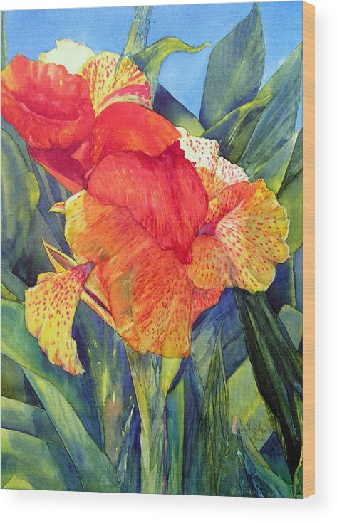 Canna Lilly Wood Print featuring the painting Speckled Canna by Annika Farmer