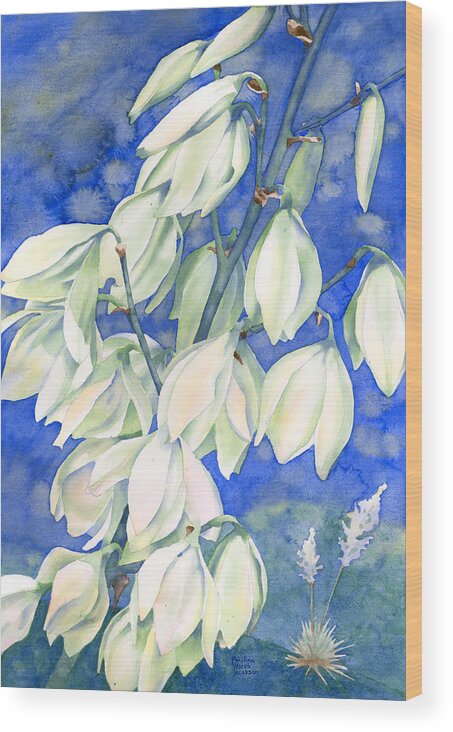 Yucca Blossoms Yucca Plants Wood Print featuring the painting Springtime Splendor by Pauline Walsh Jacobson