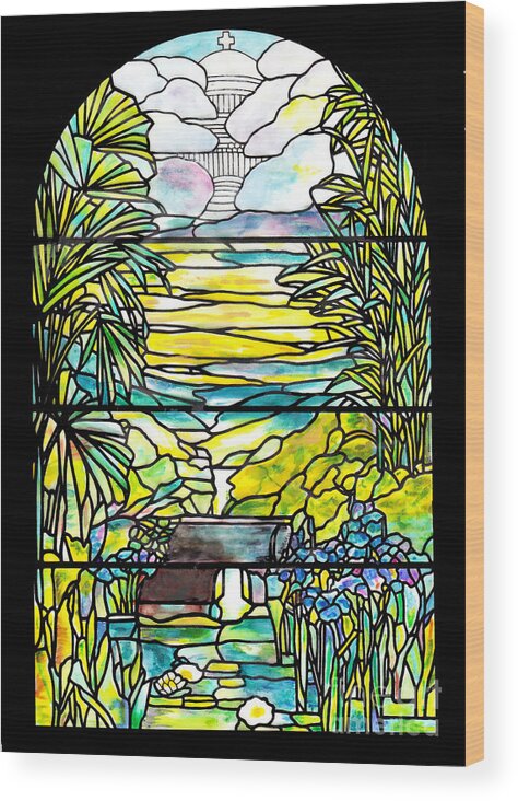 Stained Glass Tiffany Holy City Memorial Window Wood Print featuring the painting Stained Glass Tiffany Holy City Memorial Window by Donna Walsh