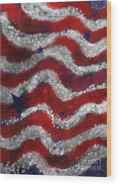 Flag Wood Print featuring the painting Starry Stripes by Carol Jacobs