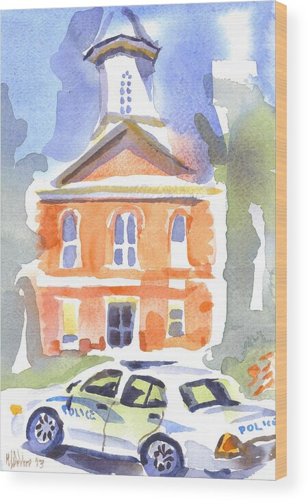 Stately Courthouse With Police Car Wood Print featuring the painting Stately Courthouse with Police Car by Kip DeVore