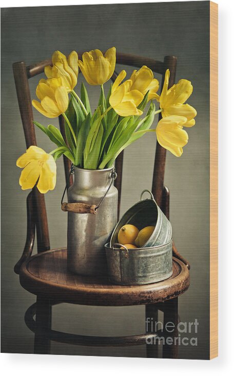 Tulip Wood Print featuring the photograph Still Life with Yellow Tulips by Nailia Schwarz