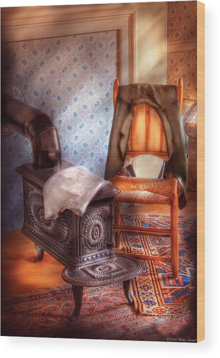 Savad Wood Print featuring the photograph Stove - The stove and the Chair by Mike Savad