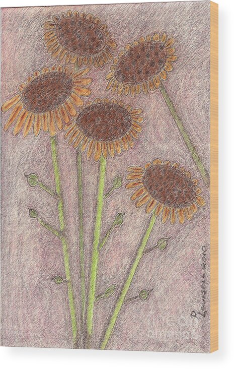 Pastel Wood Print featuring the pastel Sun Pods In Bloom by Robyn Louisell