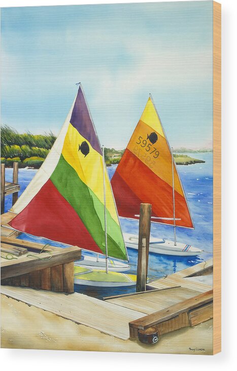 Sunfish Sailboat Wood Print featuring the painting Sunfish Escape by Phyllis London