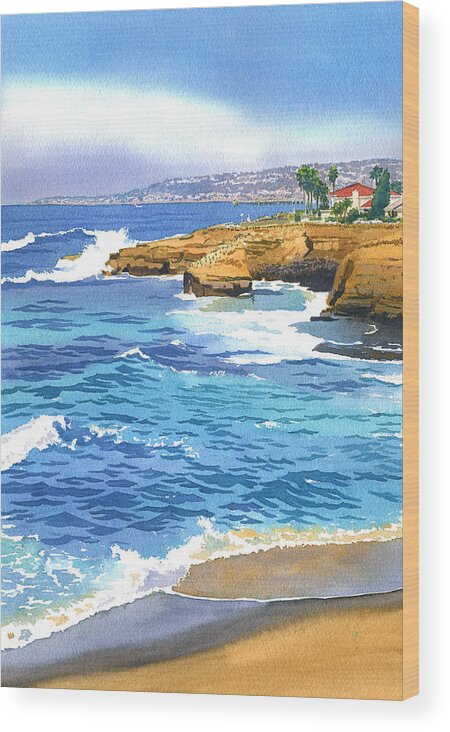 Sunset Wood Print featuring the painting Sunset Cliffs Point Loma by Mary Helmreich