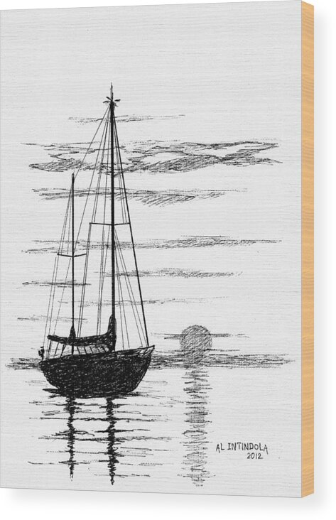 Sunset Wood Print featuring the drawing Sunset Key west by Al Intindola