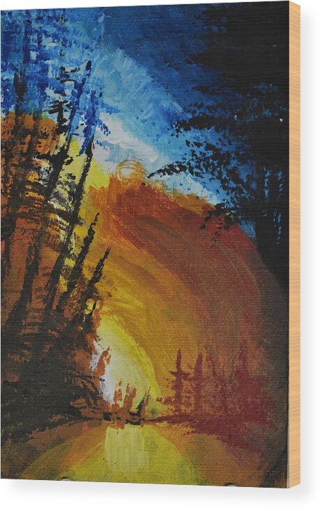 Landscape Wood Print featuring the painting Sunset lake by P Dwain Morris