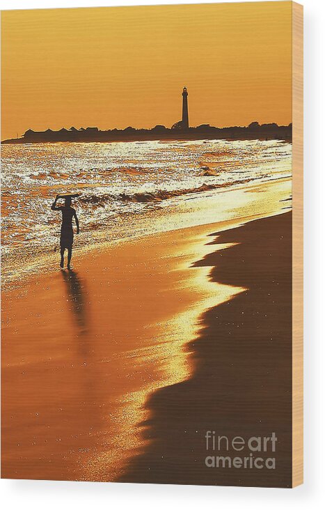 Lighthouses Wood Print featuring the photograph Sunset Surfer Dude by Anthony Sacco