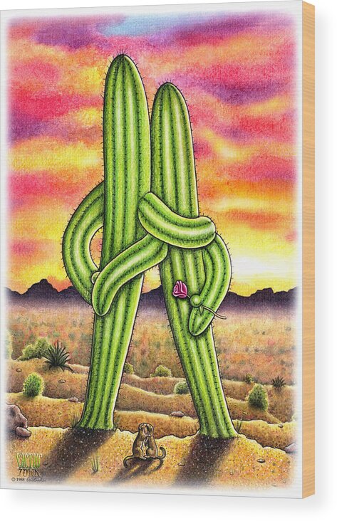 Cactus Art Wood Print featuring the painting Sunset Sweethearts by Cristophers Dream Artistry