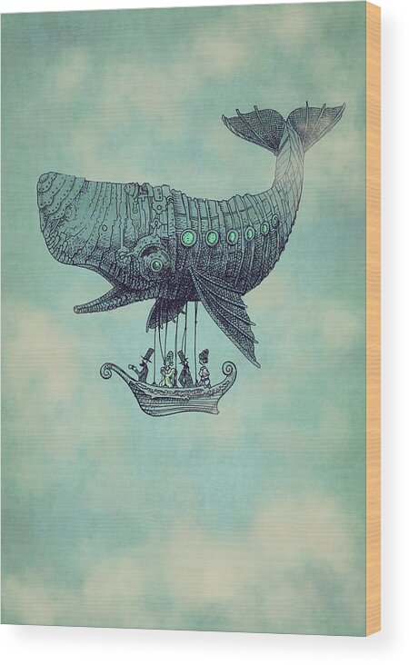 Whale Wood Print featuring the drawing Tea at Two Thousand Feet by Eric Fan