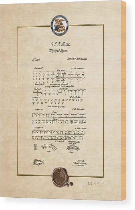 C7 Vintage Patents And Blueprints Wood Print featuring the digital art Telegraph Signs by S.F.B. Morse - Morse Code - Vintage Patent Document by Serge Averbukh
