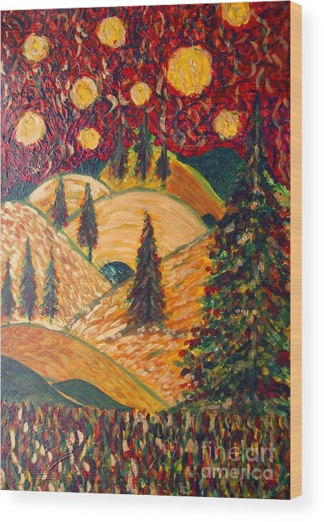  Wood Print featuring the painting Ten Moons in Scarlet Sky by Jacqui Hawk