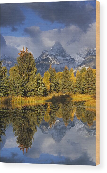 Us National Park Wood Print featuring the photograph Tetons and Pond by Doug Davidson