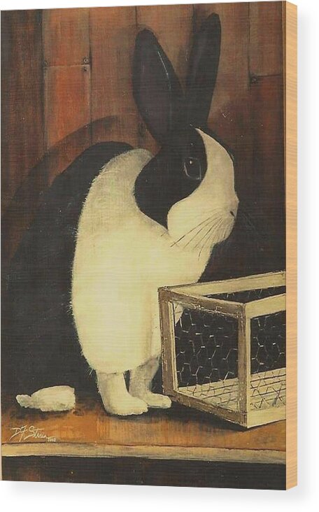 Images Wood Print featuring the painting The Black and White Dutch Rabbit 2 by Diane Strain