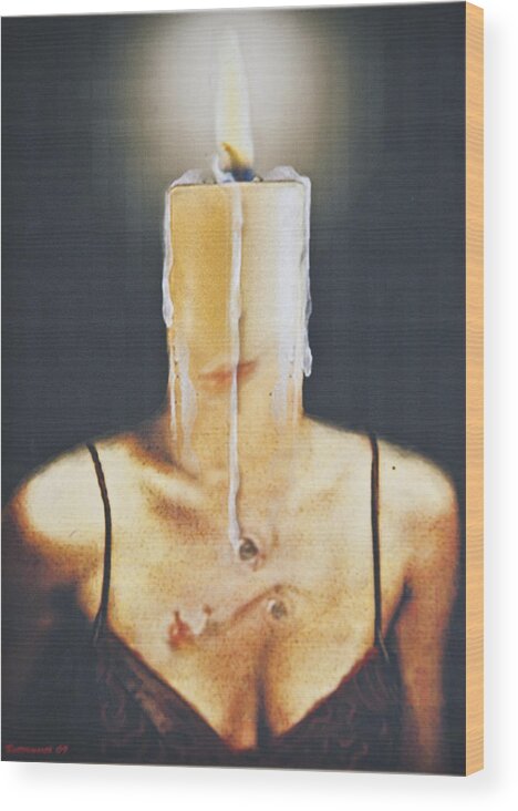 Surrealism. Woman Wood Print featuring the digital art The Candle Flame by Larry Butterworth