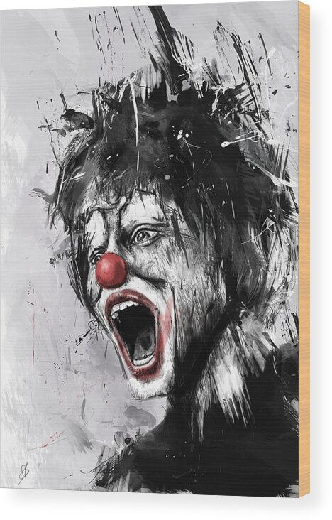 Clown Wood Print featuring the mixed media The Clown by Balazs Solti