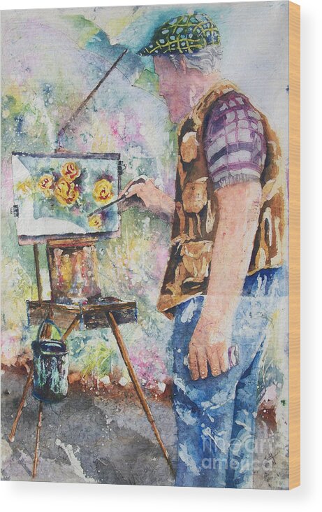 Painter Wood Print featuring the painting The Garden Artist by Carol Losinski Naylor