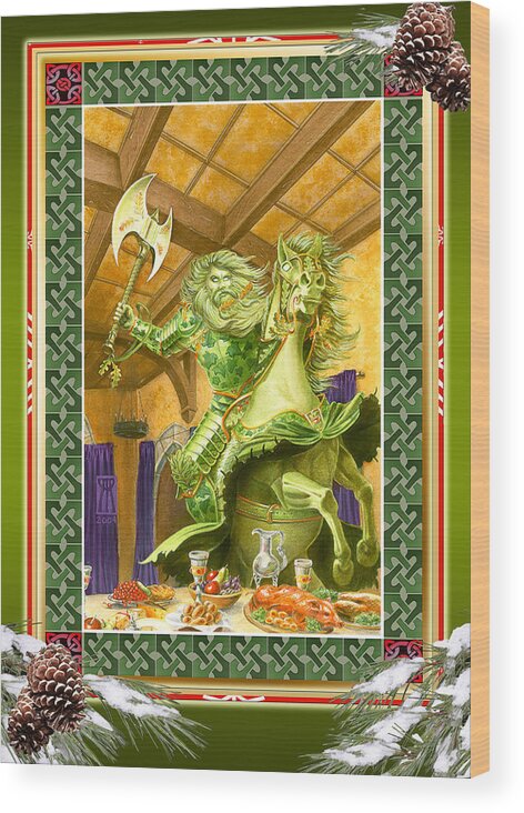 Christmas Wood Print featuring the painting The Green Knight Christmas Card by Melissa A Benson