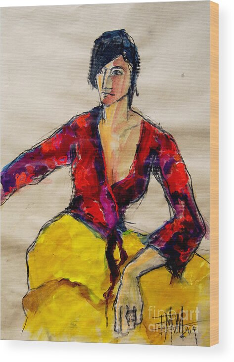 Live Model Study Wood Print featuring the painting The gypsy - Pia #2 - figure series by Mona Edulesco
