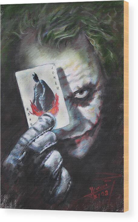 The Joker Heath Ledger Wood Print featuring the drawing The Joker Heath Ledger by Viola El