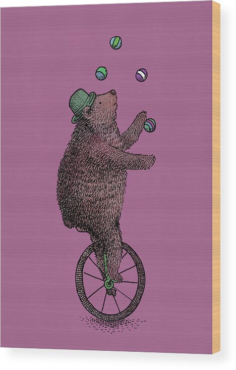 Bear Wood Print featuring the drawing The Juggler by Eric Fan