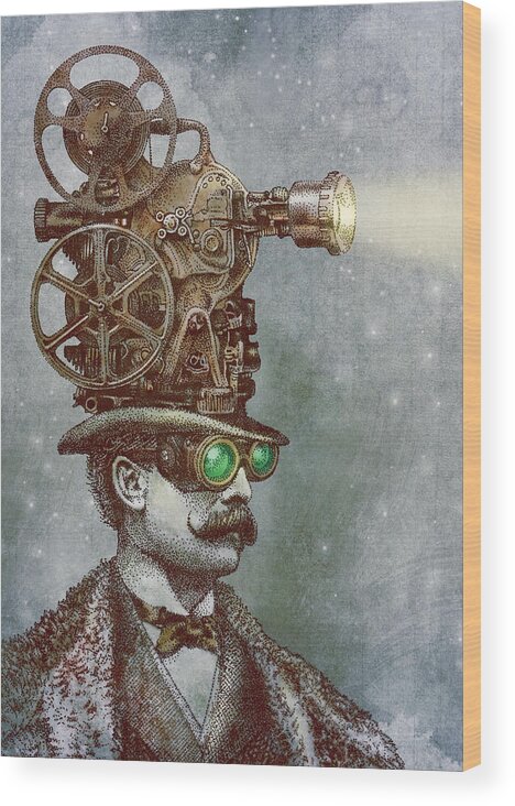 Projector Wood Print featuring the drawing The Projectionist by Eric Fan