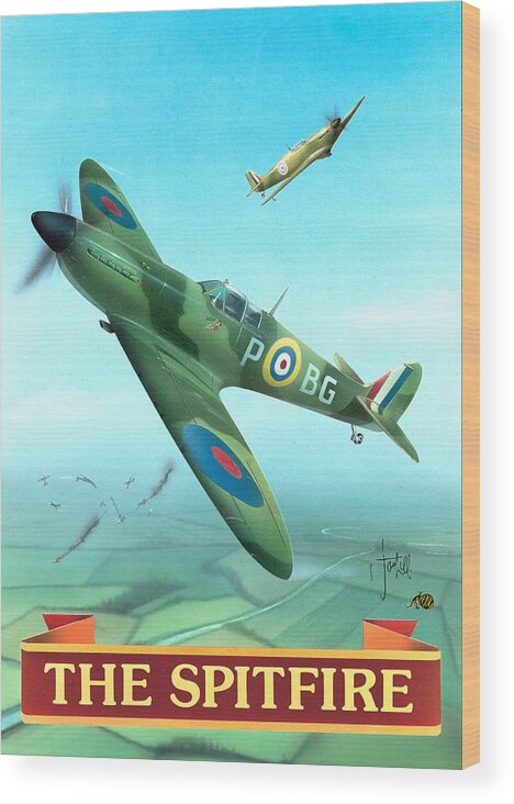Lancaster Wood Print featuring the painting The Spitfire by MGL Meiklejohn Graphics Licensing