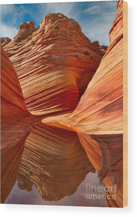 Sandstone Wood Print featuring the photograph The Wave with Reflection by Jerry Fornarotto