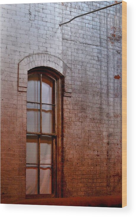 Window In An Old Feed Granary.- Abstract- Old Window- Old Brick- Two Tones- Antique Building And Window- Abstract(art-photography Images By Rae Ann M. Garrett- Raeann Garrett) Wood Print featuring the photograph The Window of Opportunity by Rae Ann M Garrett