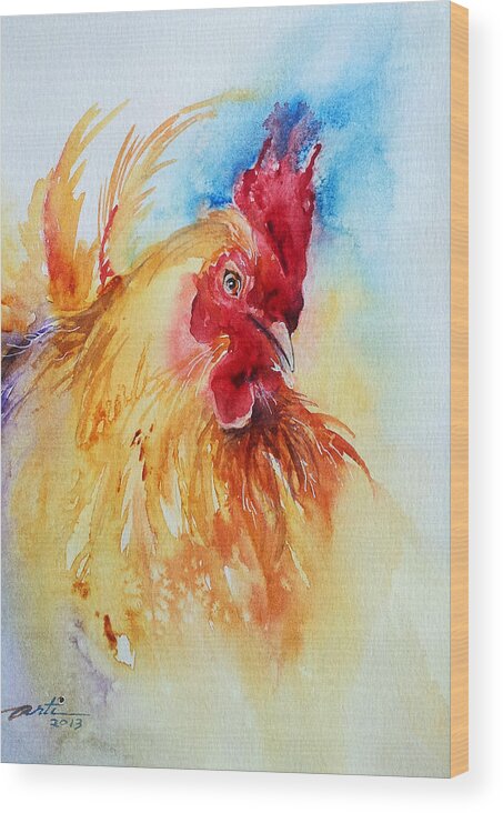 Rooster Wood Print featuring the painting The Yellow Rooster by Arti Chauhan