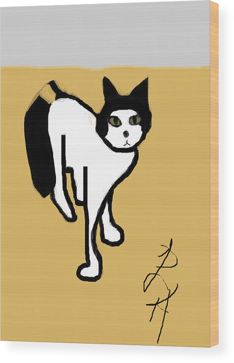 Funny Cats Wood Print featuring the painting Thinking About It by Anita Dale Livaditis