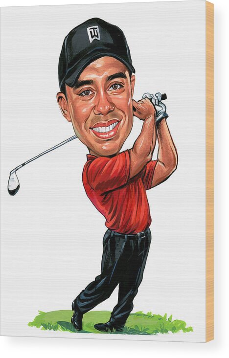 Tiger Woods Wood Print featuring the painting Tiger Woods by Art 