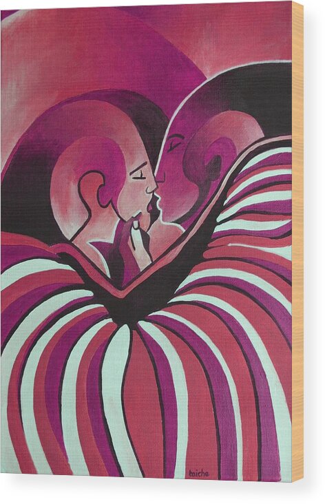 Couple Wood Print featuring the painting Touched By Africa in Red Hues by Taiche Acrylic Art