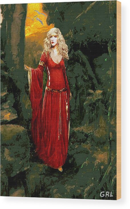 Original Wood Print featuring the painting Traditional Modern Original Painting Stevie Nicks Rhiannon by G Linsenmayer