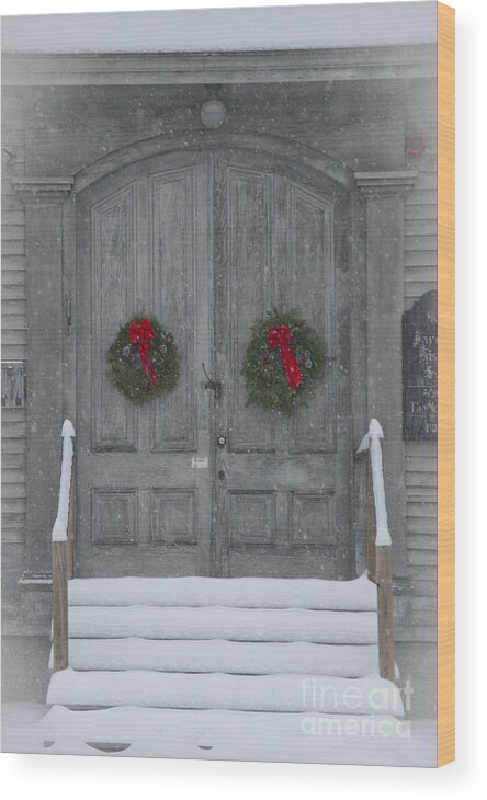 Christmas Wood Print featuring the photograph Two Christmas Wreaths by Alana Ranney