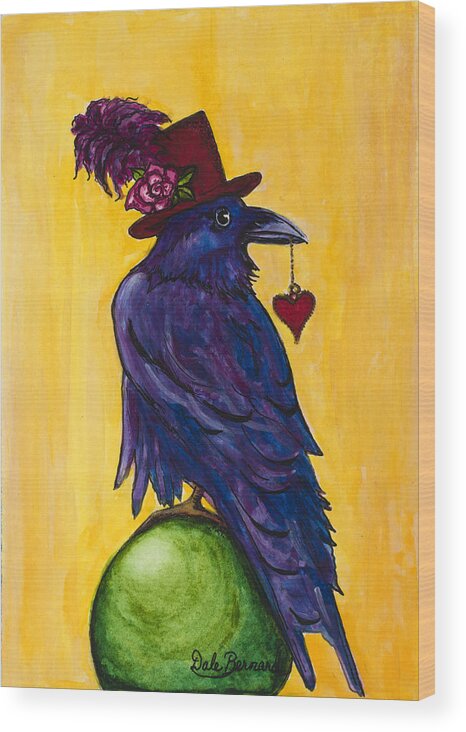 Raven Wood Print featuring the painting Uncommon Raven Love 1 by Dale Bernard