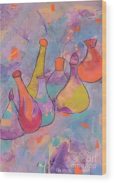 Abstract Paintings Wood Print featuring the painting Unique Bottles by Lyn Olsen