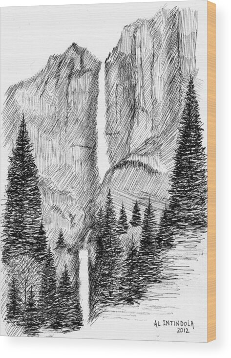 Waterfalls Wood Print featuring the drawing Upper and Lower falls by Al Intindola