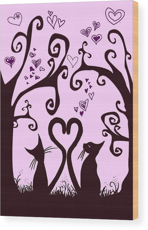 Valentine-cats Poser Wood Print featuring the painting Valentine Cats by MotionAge Designs