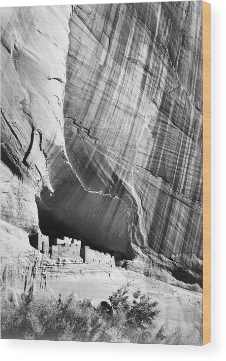 Ansel Adams Wood Print featuring the digital art View from river valley Canyon de Chelly by Ansel Adams