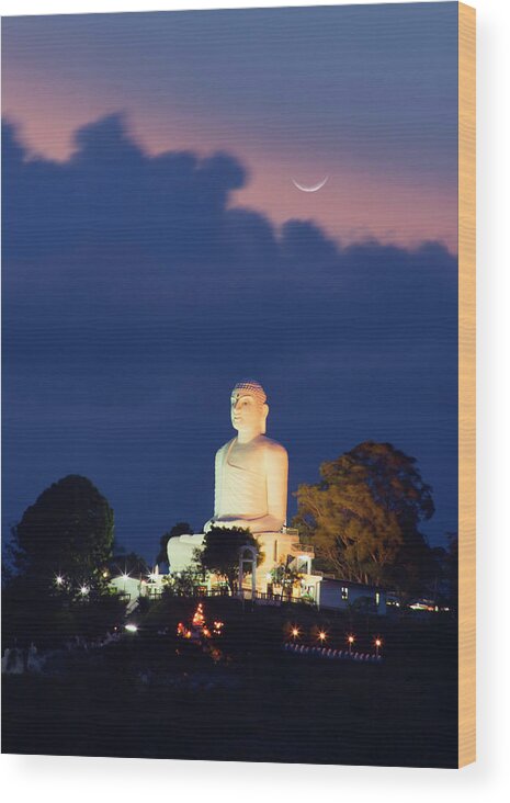 Tranquility Wood Print featuring the photograph View Of Buddhist Statue At Twilight by Grant Faint