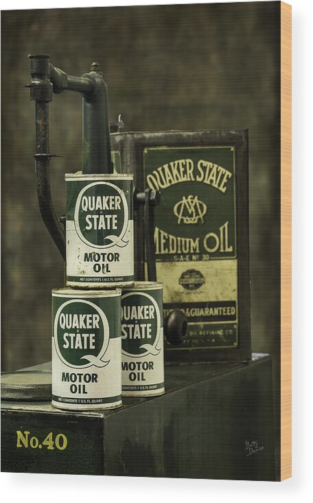 Quaker State Wood Print featuring the photograph Vintage Quaker State Motor Oil by Betty Denise