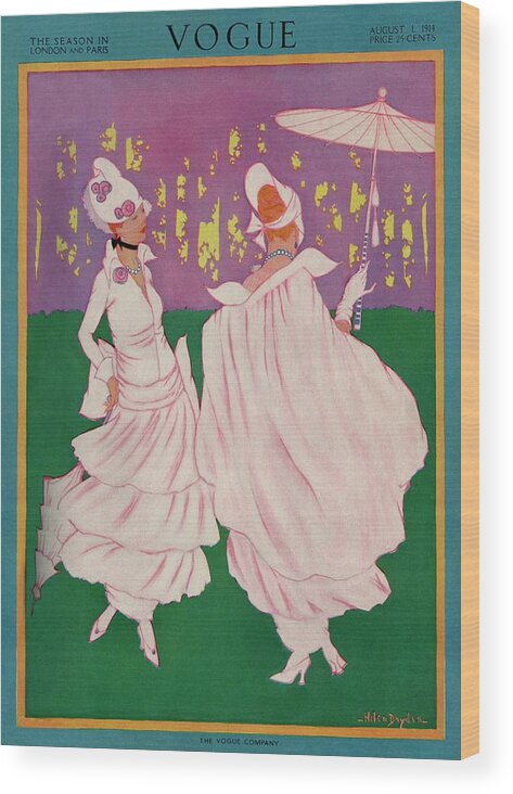Illustration Wood Print featuring the photograph Vogue Cover Featuring Two Women In Pink Gowns by Helen Dryden