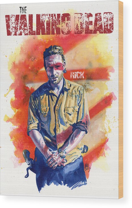 Walking Dead Wood Print featuring the painting Walking Dead Rick by Ken Meyer jr