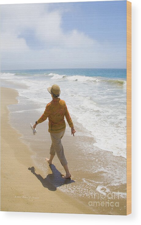 Barefeet Wood Print featuring the photograph Walking on the beach by Richard J Thompson 
