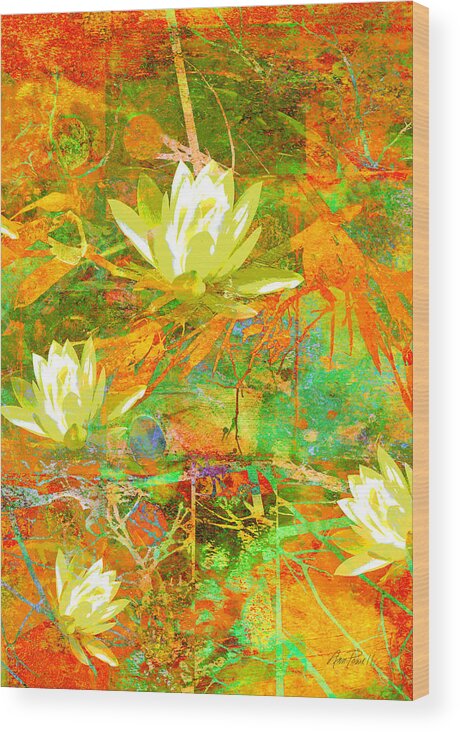 Flower Wood Print featuring the digital art Water Lily Collage abstract flowers nature art by Ann Powell