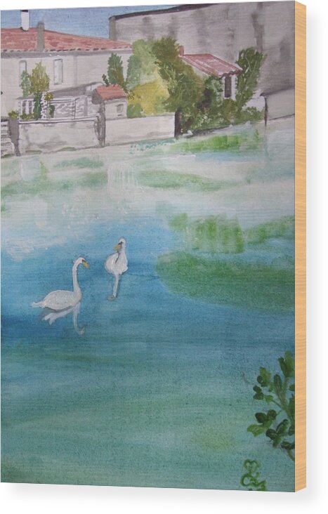 Swans Wood Print featuring the painting We've lost the baby......again by Carole Robins
