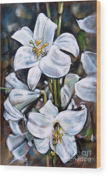 Lilly Wood Print featuring the painting White Lillies 240210 by Selena Boron