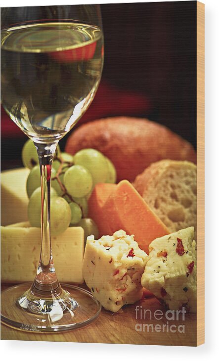 Cheese Wood Print featuring the photograph Wine and cheese 3 by Elena Elisseeva